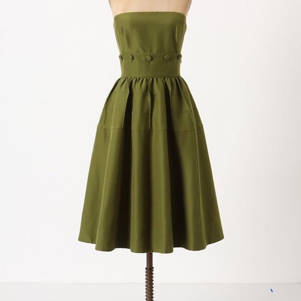 Elegant Olive Green Strapless Dress